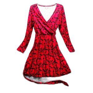Allison Brittney Womans Large Long Sleeve Black/ Red Wrap Swing Dress Midi